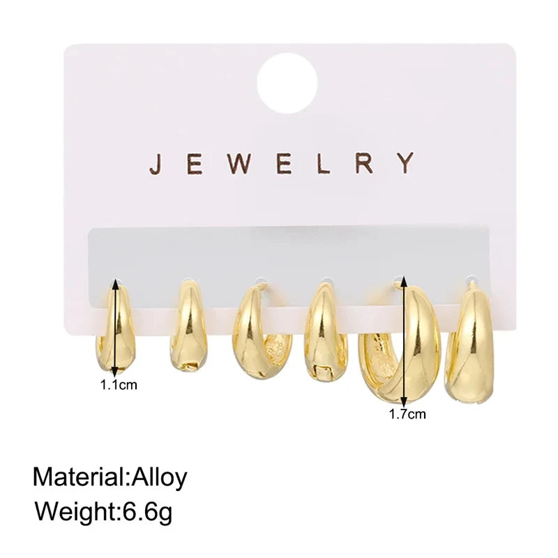 3/6Pcs/Set Fashion Gold Color Huggie Hoop Earrings for Women Men Minimalist Metal Small Circle Round Earrings Jewelry Gifts