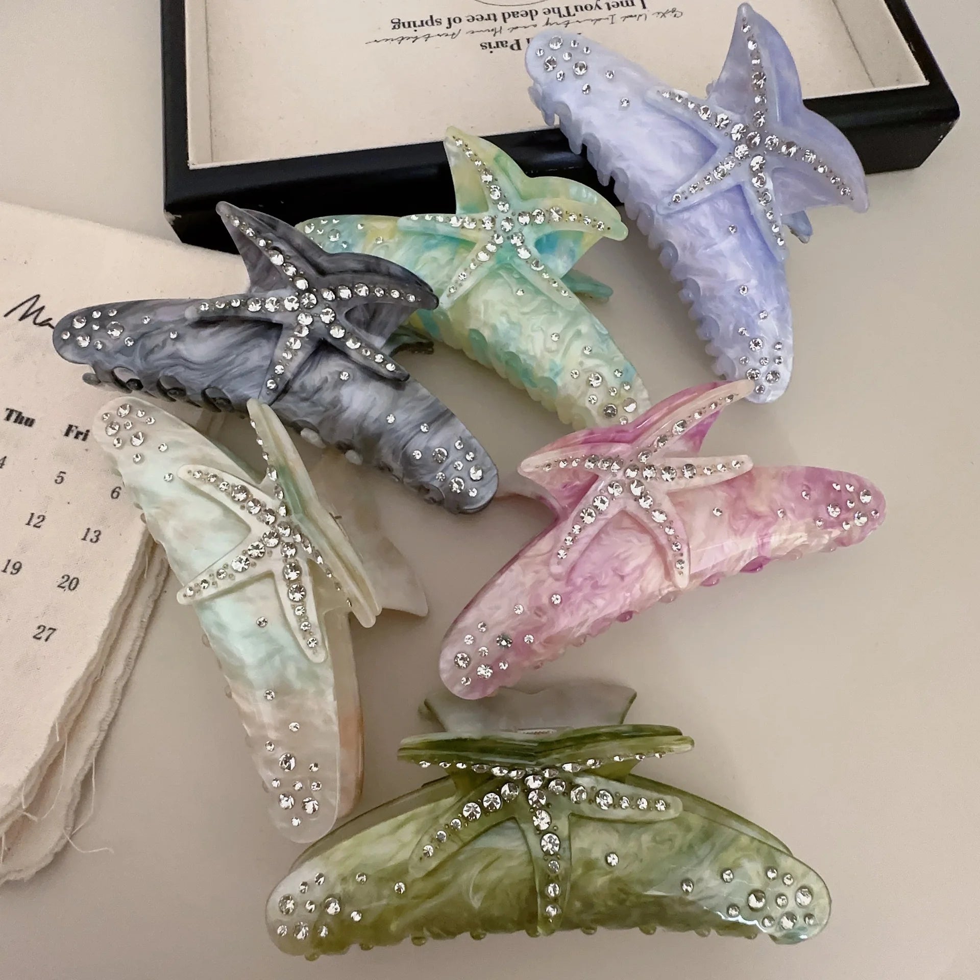 1 diamond-encrusted starfish hair grab super large shark clip three-dimensional acetic acid color hair grab clip