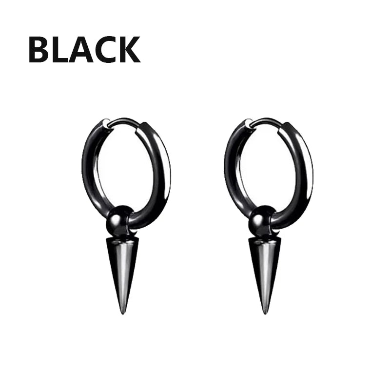 2PC Punk Men's Stainless Steel Hoop Earrings For Women Hip Hop Totem Earring For Men E close-up view