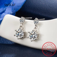 New VVS1 D Color Round Cut Eerrings for Women Test Passed Moissanite Diamond 925 Sterl close-up view
