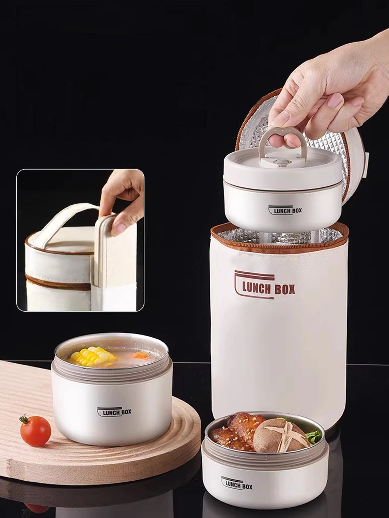 Portable Insulated Food Lunch Container | Thermal Lunch Box with Stackable Bowls lifestyle view
