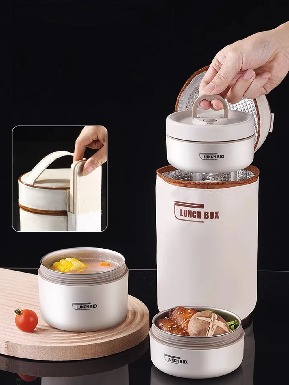 Portable Insulated Food Lunch Container | Thermal Lunch Box with Stackable Bowls lifestyle view