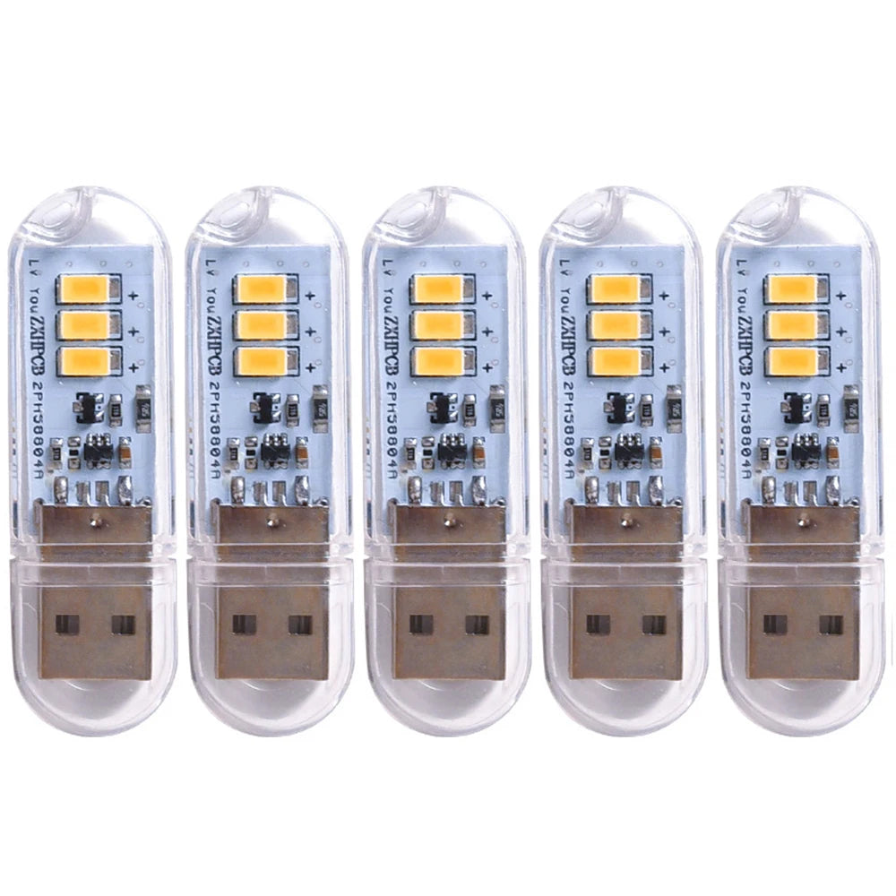 5pcs Portable USB Strip Light Mini Led Warm White Night Lights USB Plug Book Lamp Room Emergency Lighting for Power Bank PC