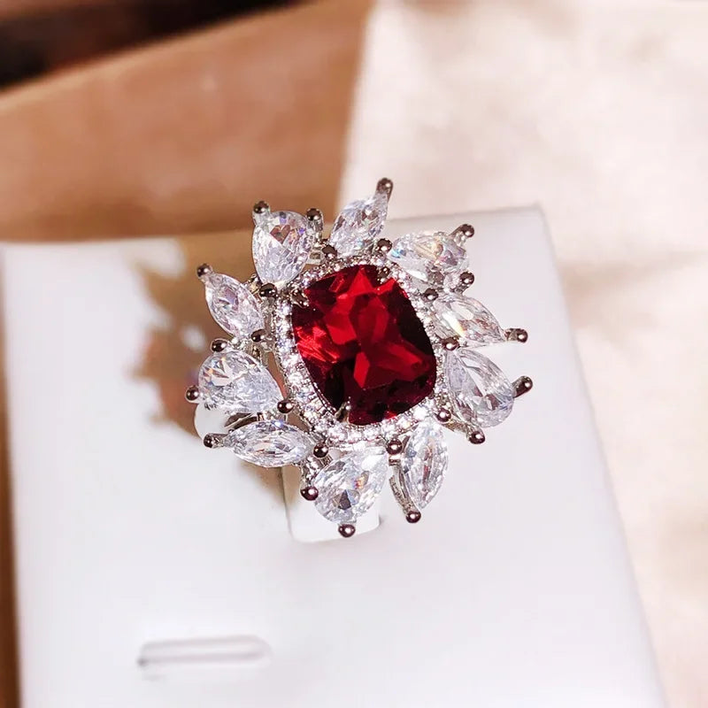 925 Silver New Colorful Square Zircon Ring Female Fashion Full Diamond Water Drop Z additional angle