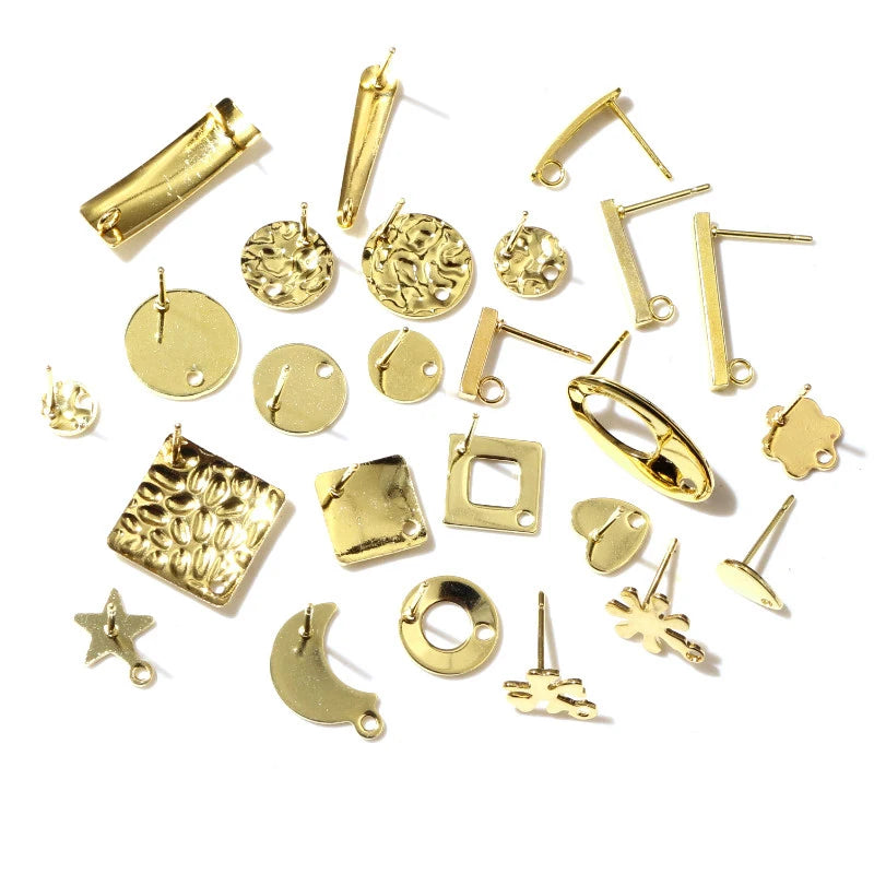 20pcs 316 Stainless Steel Gold Color Geometric Earring Stud Earring Posts Connector f alternate view