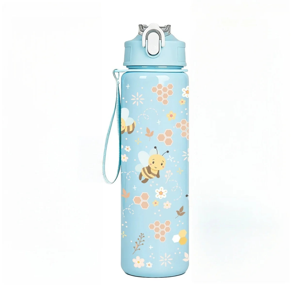 Sweet Honeycomb Bee Pattern Reusable Plastic Water Bottle, Lightweight Leakproof Flip To detail view