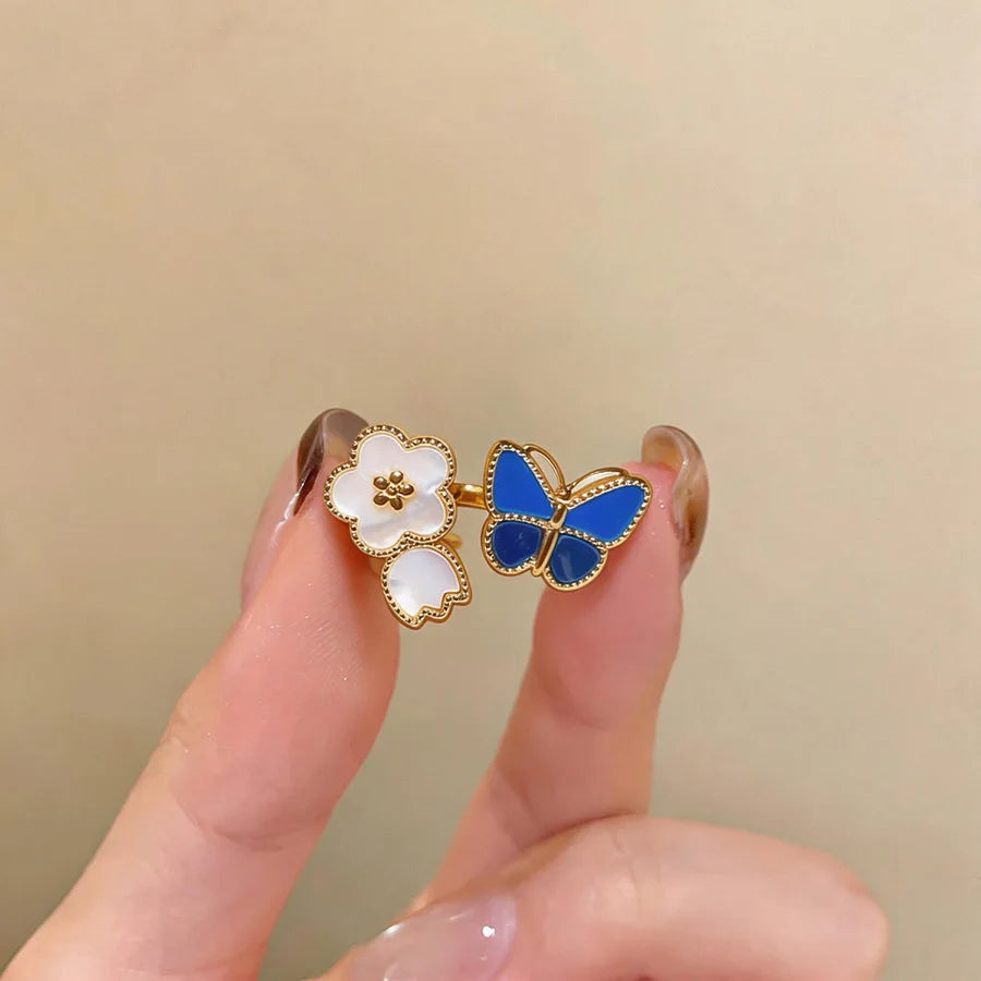 Blue Dripping Oil Butterfly Bracelet for Women Fritillary Flower Leaf