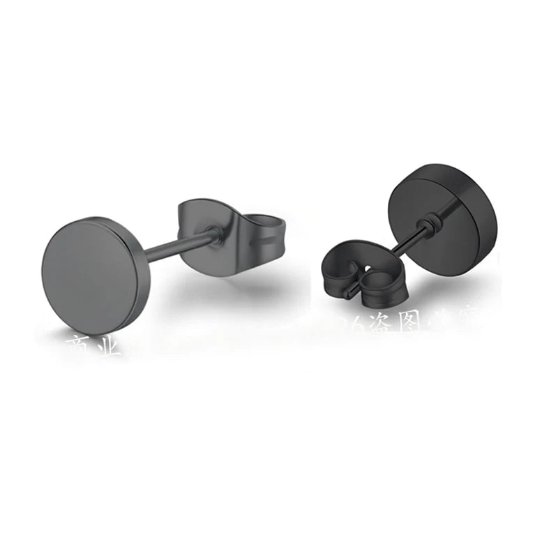 Titanium Steel Stud Earrings for Men Women | Round Black Punk Ear Studs Gift lifestyle view