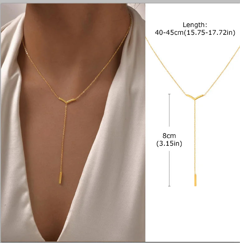 Stainless Steel Lariat Necklace Gold Plated, Dainty Long Necklace Laryered Necklace additional angle