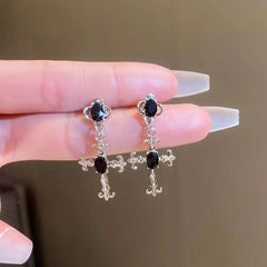 Yupsk Punk Fashion Black Crystal Stone Cross Drill Drop Earring for Women Girls Hallowee detail view