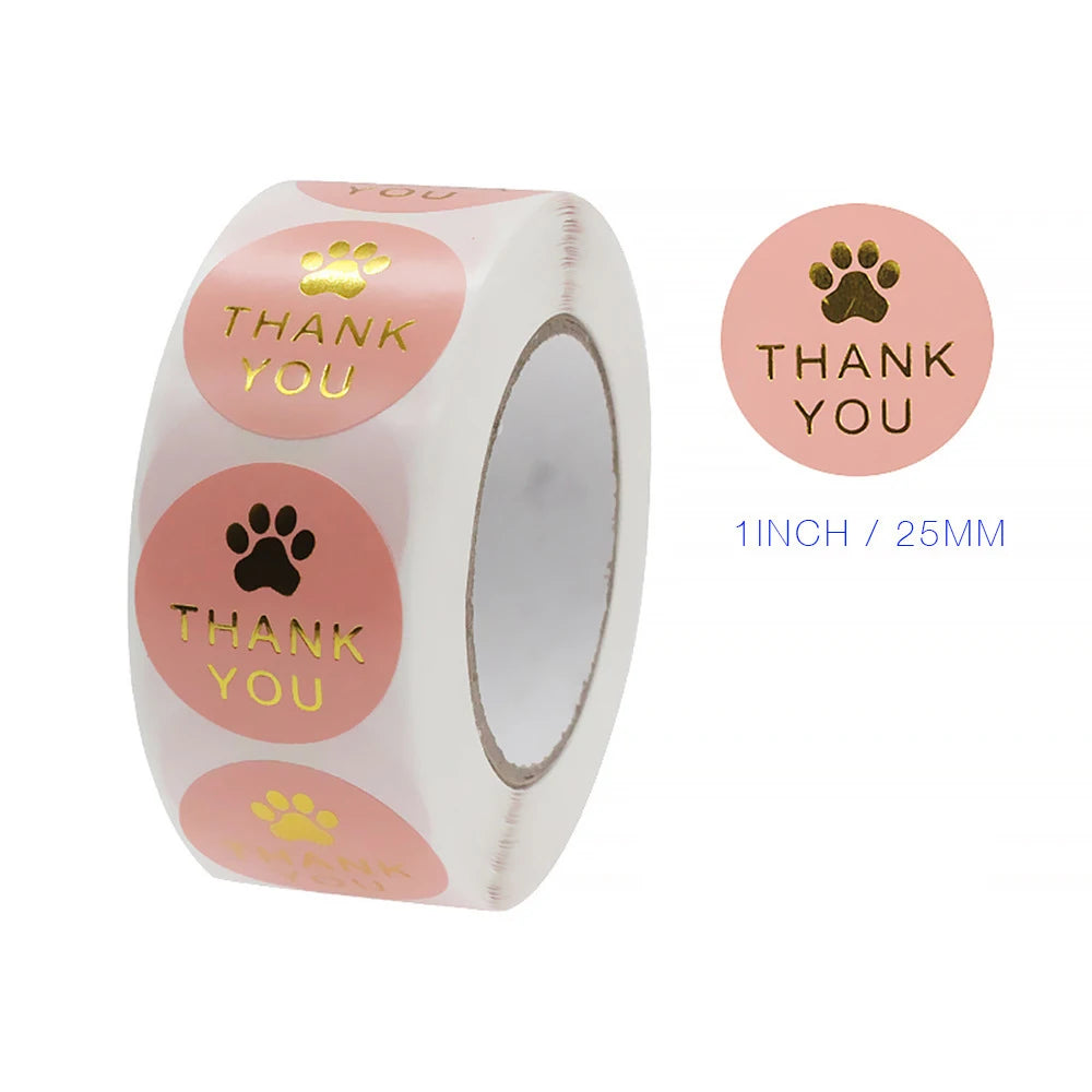 1 Inch Gold Foil Paw Thank You Stickers | Cute Business Supplies detail view