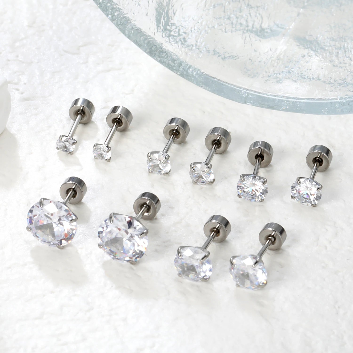 Surgical Steel Cubic Zirconia Stud Earrings | Unisex Screw-Back Earrings lifestyle view