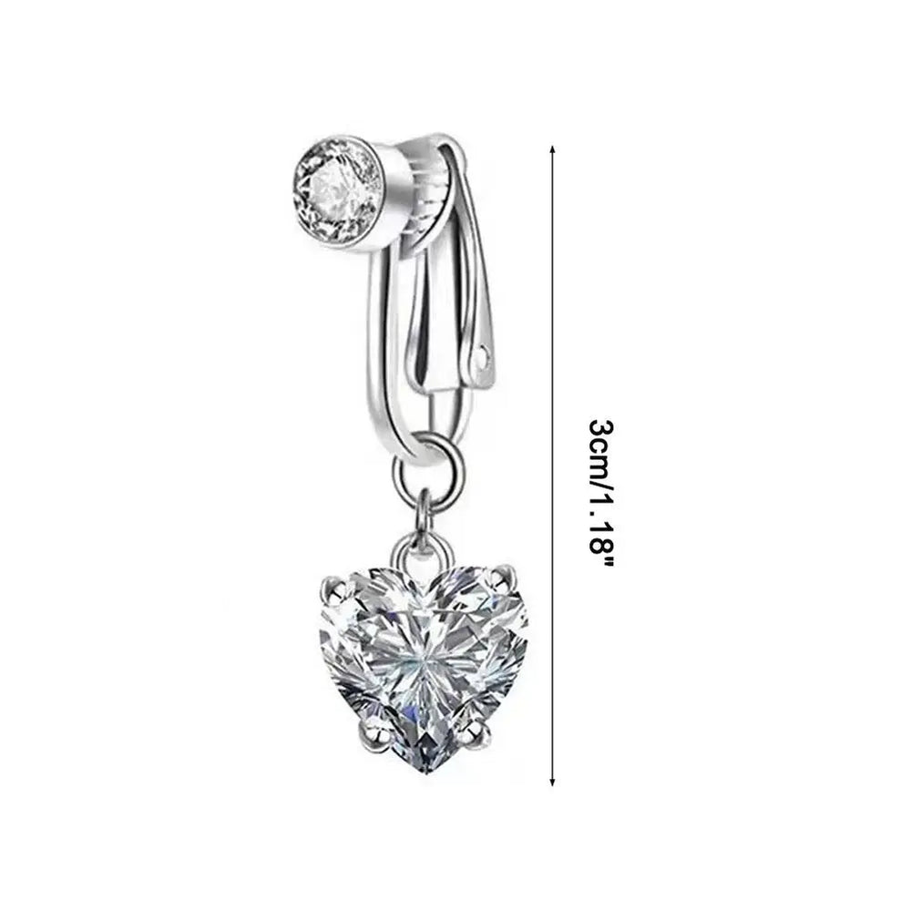 Fake Navel Ring Clip On Belly Button Jewelry Heart Shaped Non Piercing Body Accesso additional angle