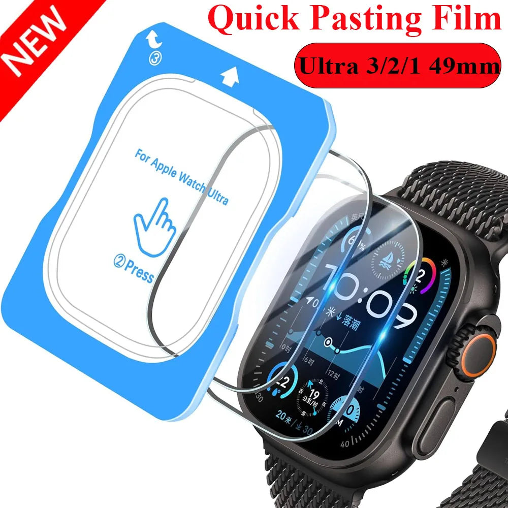 Quick Pasting Tempered Glass For Apple Watch Ultra 3/2/1 49mm Easy to Install Screen Glass Protective Film Ultra 3-2-1 49mm Film