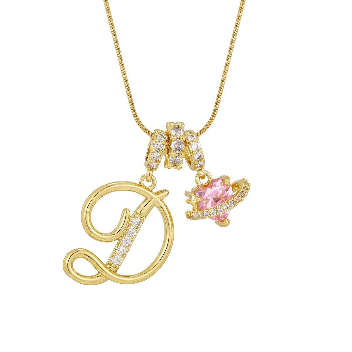 Fashion Letter Necklace for Women Pink Zircon Heart-shaped Pendant Suitable for Girls lifestyle view