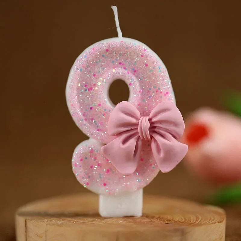 Pink Bow 3D Number Cake Candles for Birthday Party Decorations Birthday