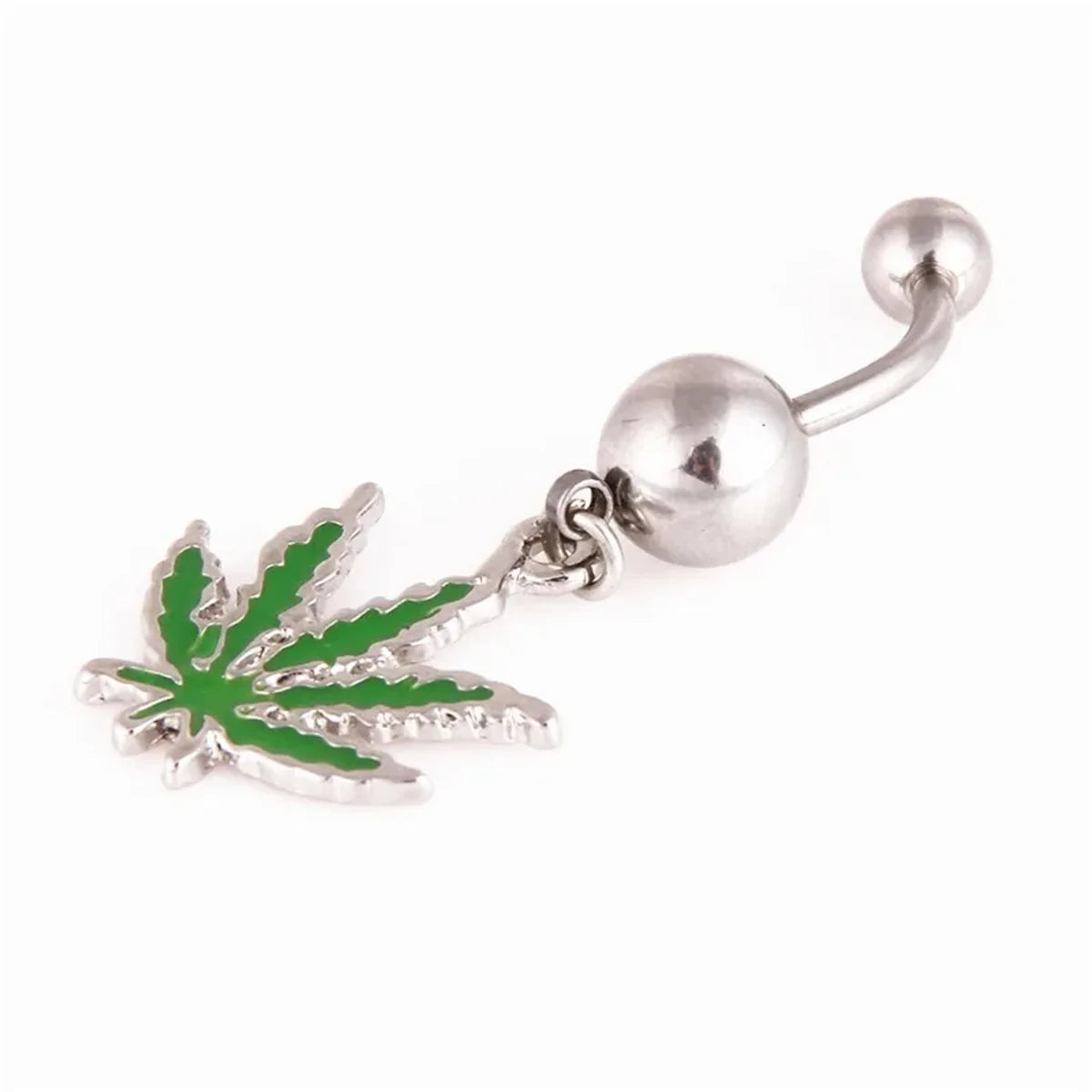 1/2pcs 316L Stainless Steel Leaf Belly Button Ring for Women, Green Maple Leaf Dangle lifestyle view