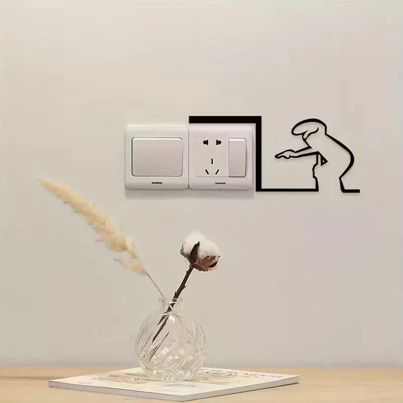 Minimalist La Linea Switch Sticker | Cartoon Power Switch Decal for Home Decor lifestyle view