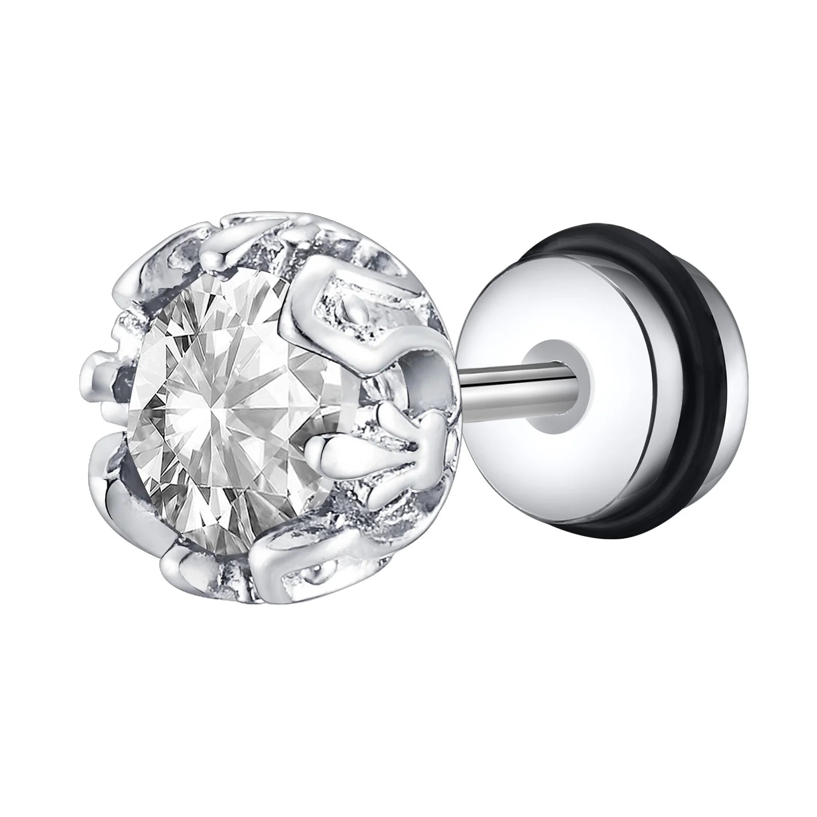 Unisex Black Onyx Screw Stud Earrings | Stainless Steel Retro Earrings for Men and Wo alternate view