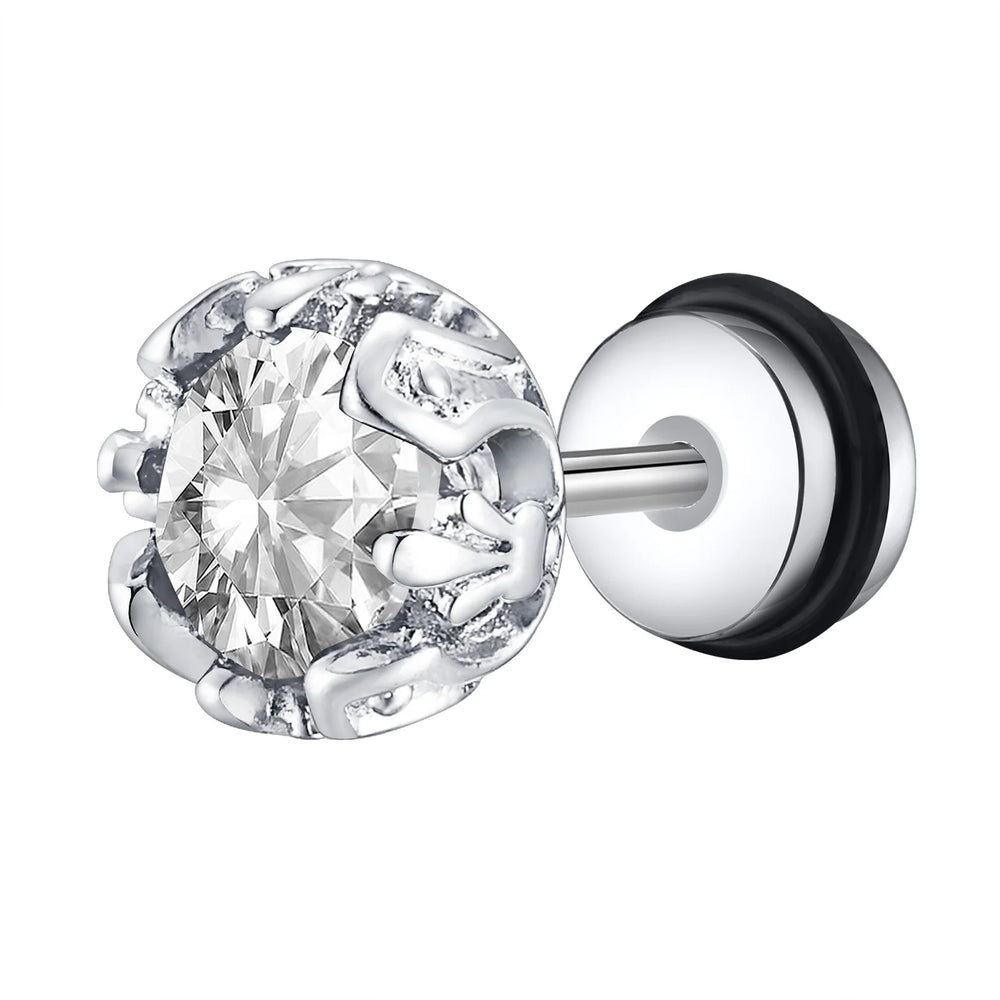 Unisex Black Onyx Screw Stud Earrings | Stainless Steel Retro Earrings for Men and Wo alternate view