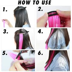 10pcs 22Inch Synthetic Long Straight Hair Extensions Clip in Colored Party Highlights close-up view