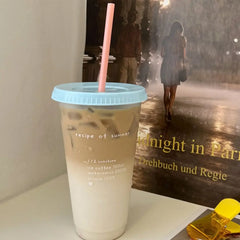 1pc-480ml/700ml Cute Water Bottle Summer Coffee Cup Plastic Straw Cup Large Capacity Handy Cup Porta