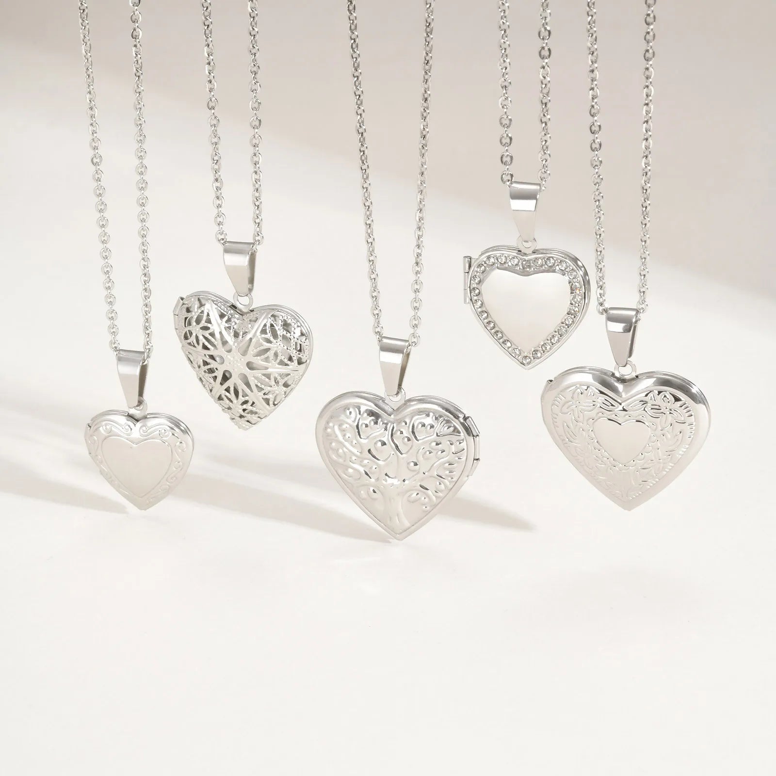 Vnox Never Fade Silver Color Stainless Steel Women Locket Pendant, Openable Heart Pendant Necklaces,