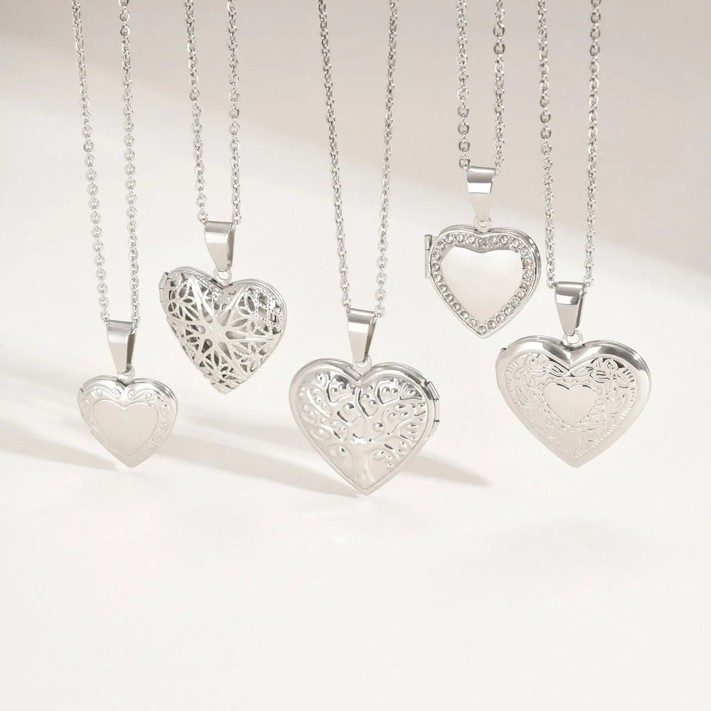 Vnox Never Fade Silver Color Stainless Steel Women Locket Pendant, Openable Heart Pendant Necklaces,