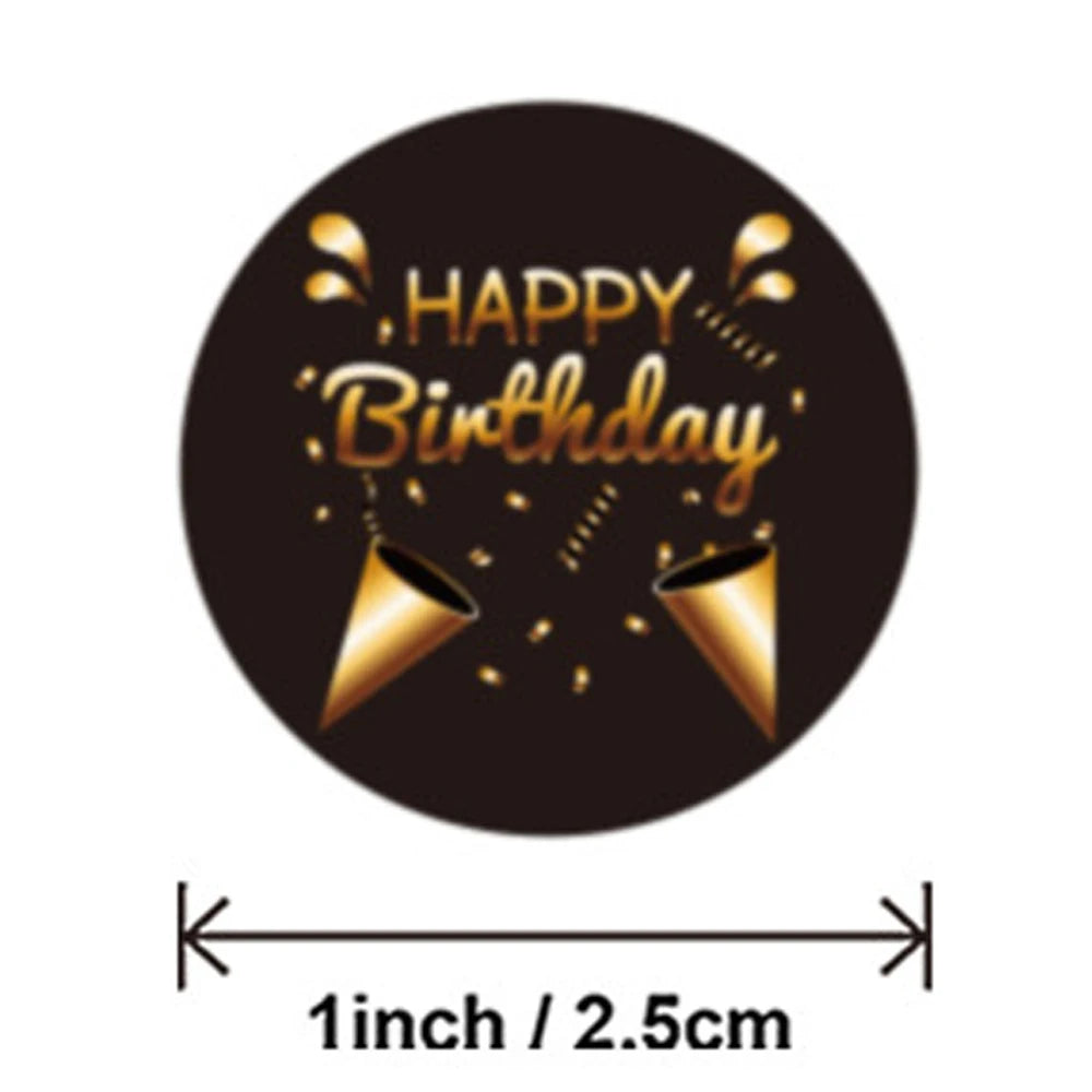 100-500pcs Black Gold Happy Birthday Stickers | Round Party Stickers for Gift Bags an alternate view