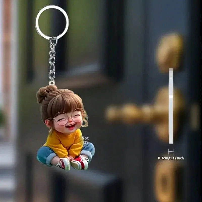 1 Cute Acrylic Girl Keychain, 2D Flat, Holiday Gift, Backpack Accessories, Key Decora lifestyle view