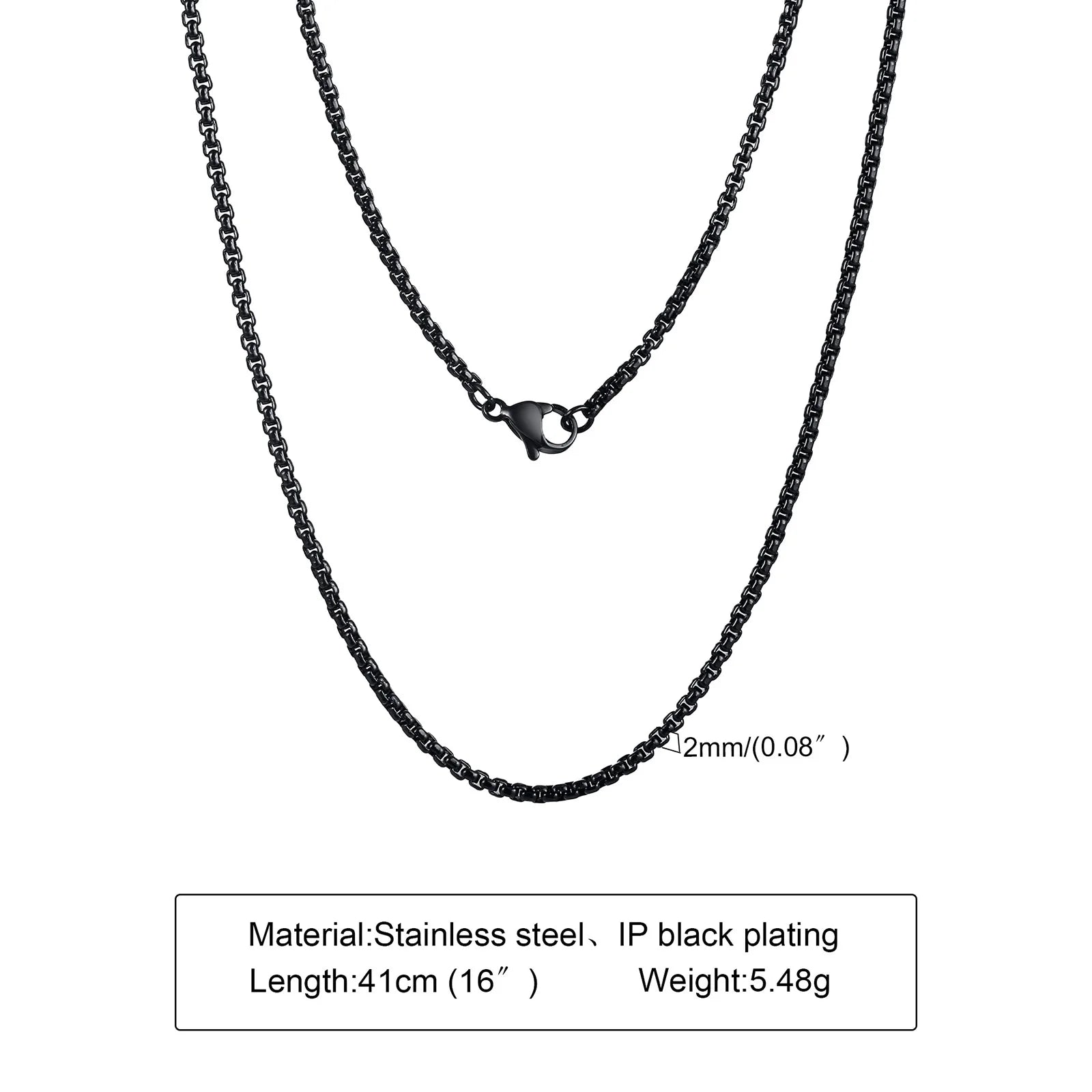 Round Box Chain Necklace for Men | Stainless Steel Link Chain in Gold, Silver, or Bla alternate view