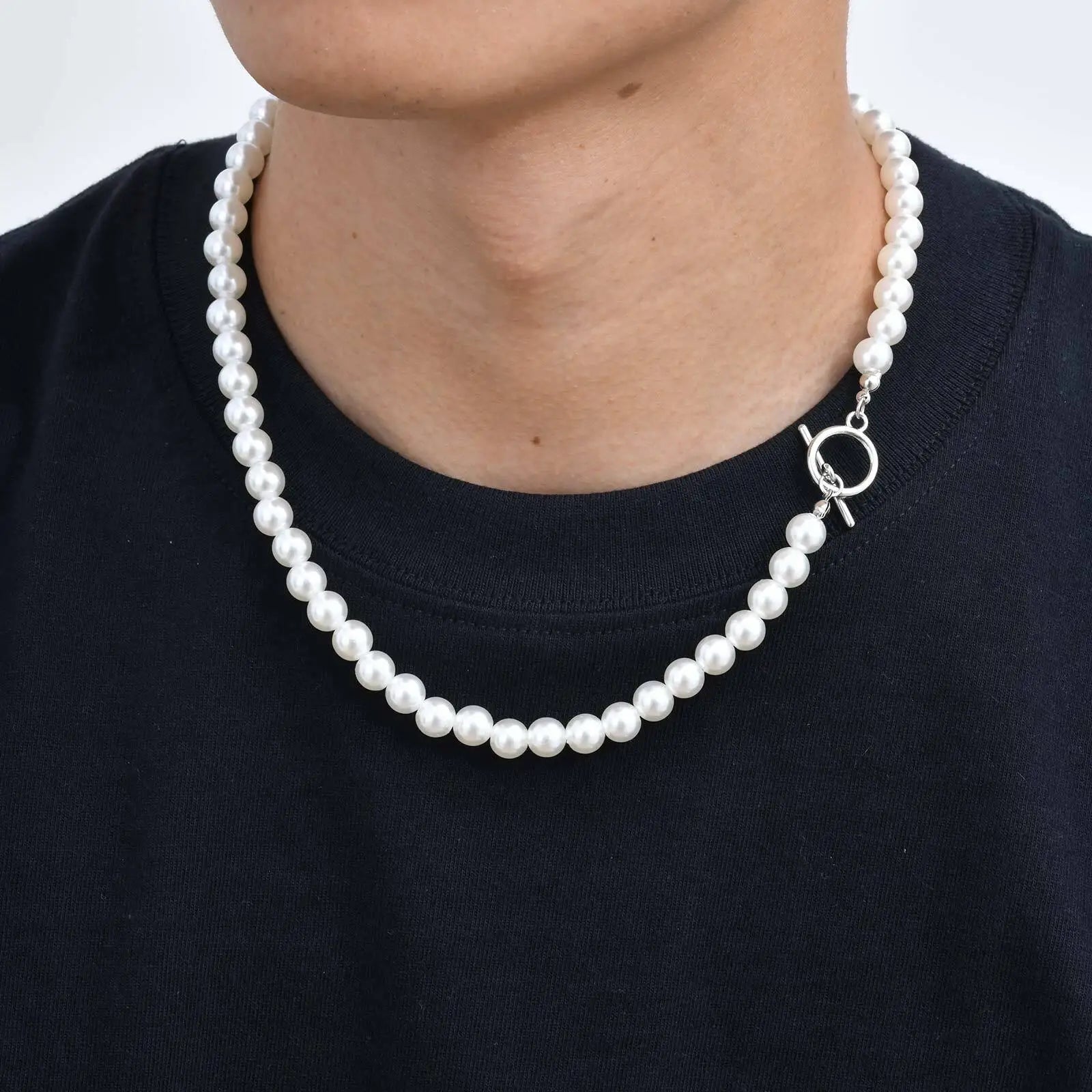 8mm Pearl Necklace for Men Women,White Imitation Pearl Beaded Collar,Casual Jewelry additional angle