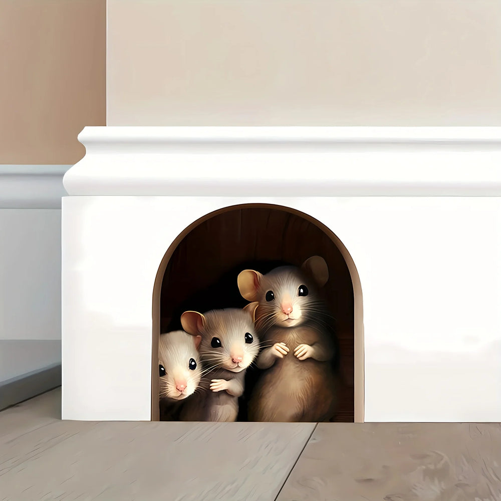3D Mouse In Hole Wall Stickers | Waterproof Self-Adhesive Wall Decals lifestyle view
