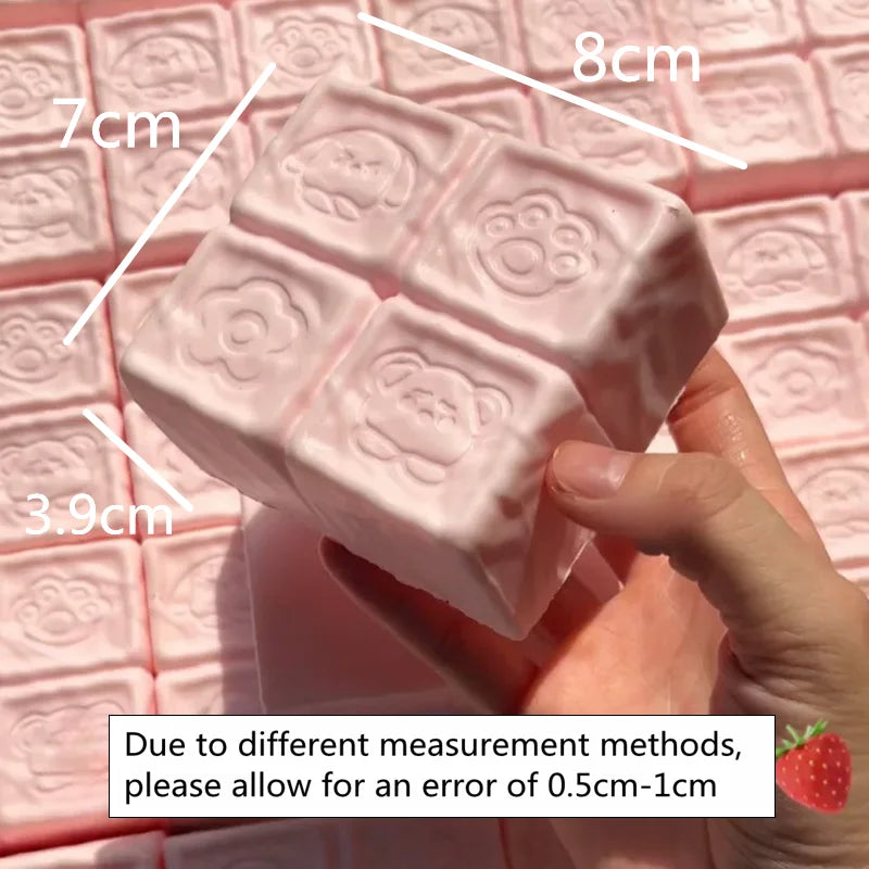 Squishy Strawberry Cube Stress Relief Toy | Slow Rebound Sensory Fidget Squeeze detail view