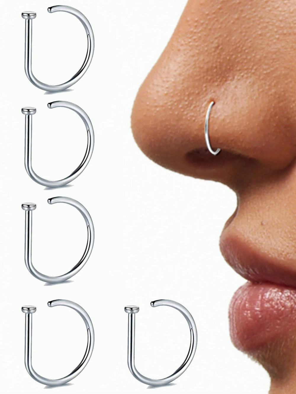 Stainless Steel Ring Nostril Body Jewelry New Curved Barbells Fake Nose Piercing D Shape detail view