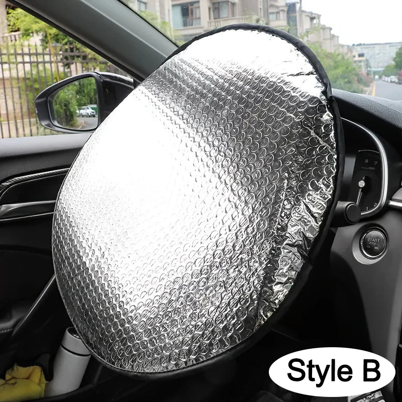 Steering Wheel Sun Shade Foldable Anti-UV | Silver