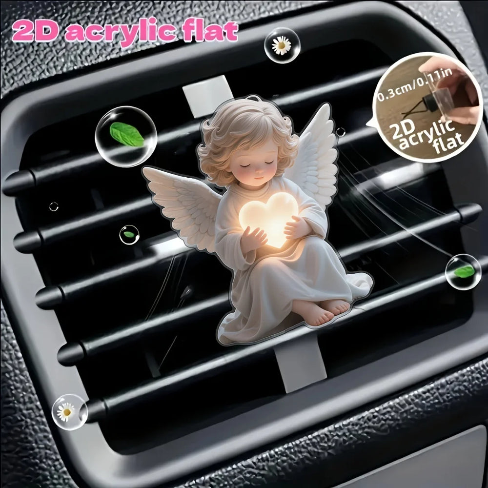 Angel Car Air Vent Clip with Heart Design 2D Flat Acrylic Fragrance Diffuser for Most Ve detail view