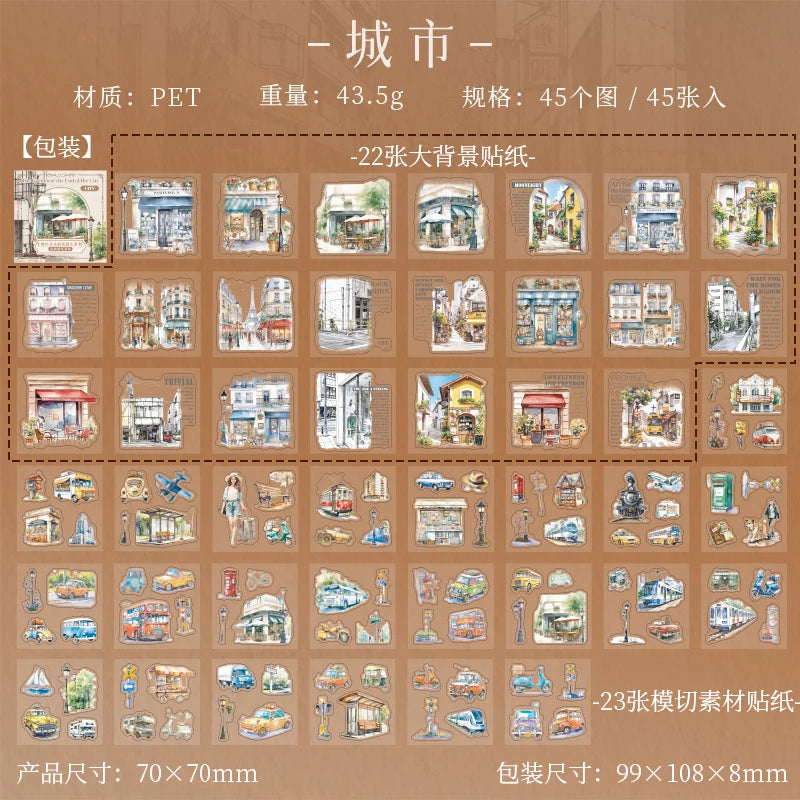 45pcs Garden at City End Series Sticker Set | Urban Landscape Decals for Journal Sc additional angle