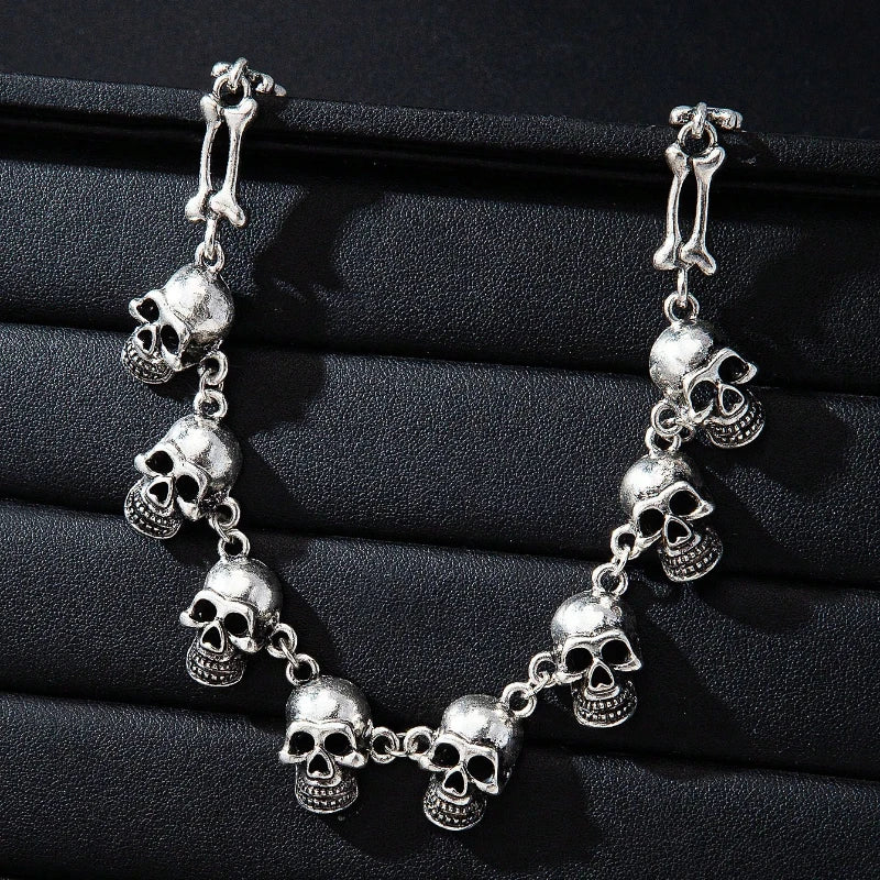Gothic Skull Choker Necklace | Multiple Skull Connected Gothic Jewelry for Women detail view