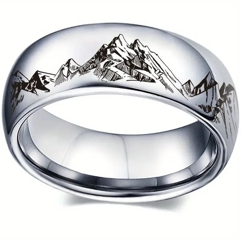 8MM Fashion Mountain Men Stainless Steel Jewelry Wedding Band Steel Rings Women Men Enga detail view