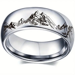 8MM Fashion Mountain Men Stainless Steel Jewelry Wedding Band Steel Rings Women Men Enga detail view