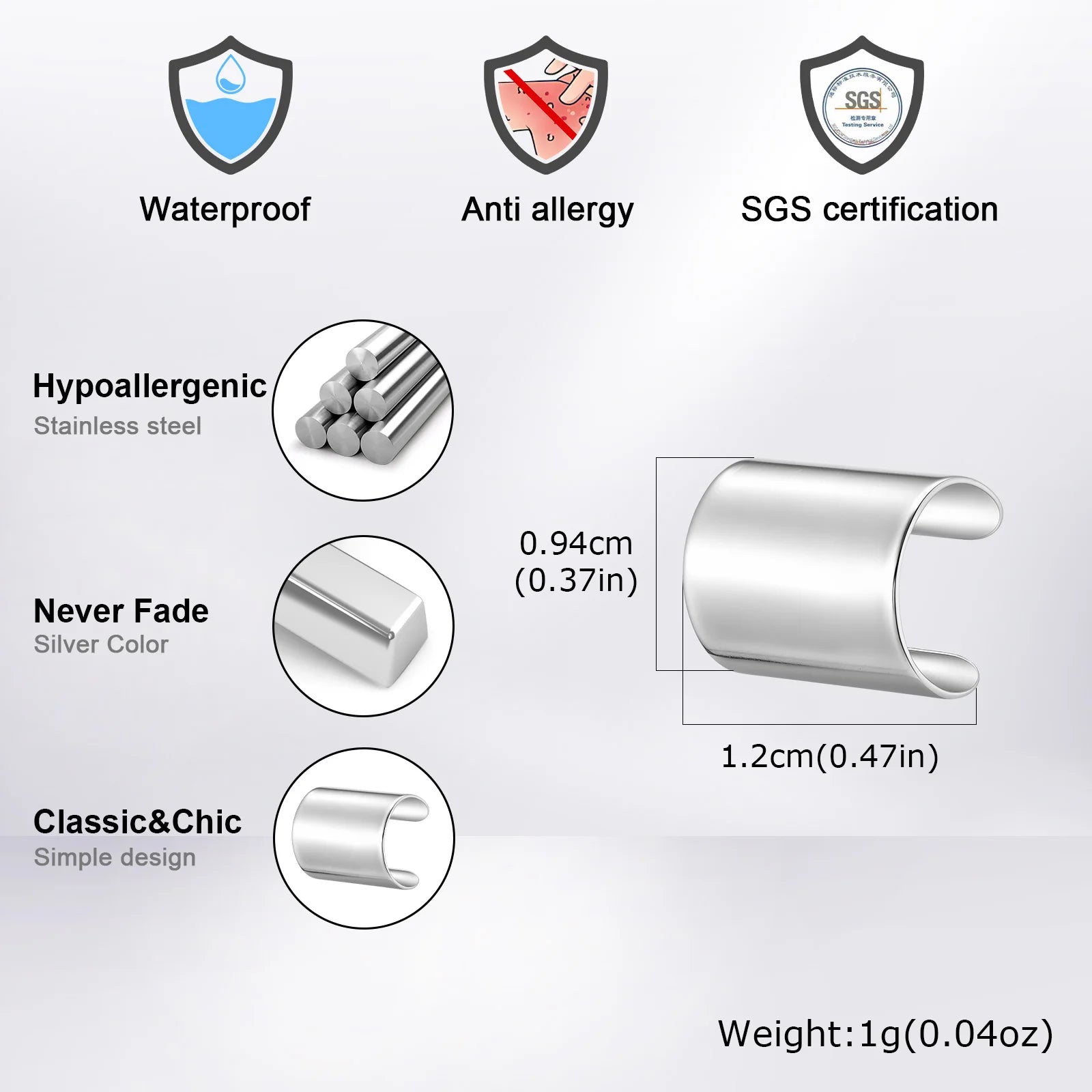 Trendy Simple Long Tube U-shaped Stainless Steel Ear Bone Clip For Men, Geometric N additional angle