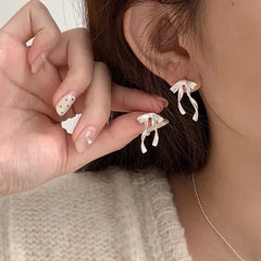 PANJBJ 925 Sterling Silver Bow Knot Earring for Women Texture Tassels Sweet Romantic Korean Jewelry