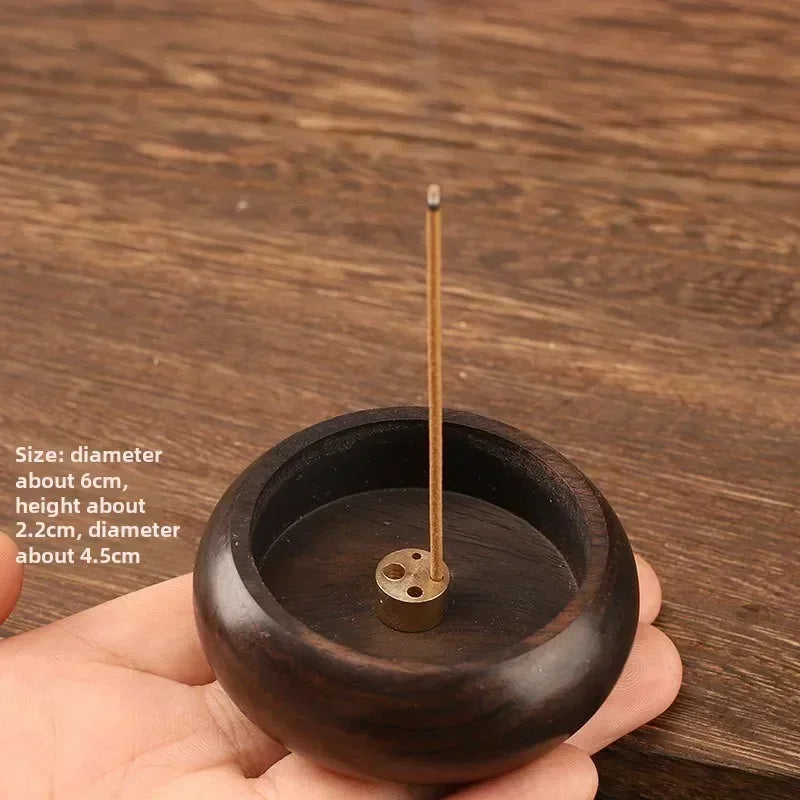 Solid Wood Incense Burner | Mini Circular Incense Stove for Indoor Use close-up view