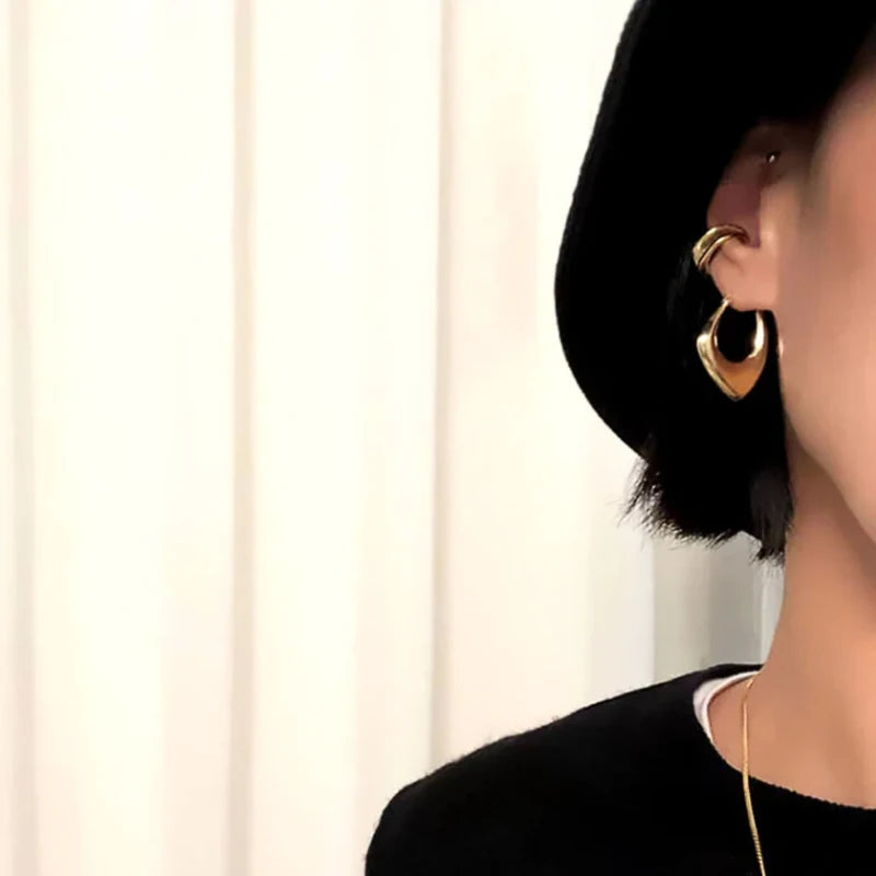 Geometric Metal Hoop Earrings for Women | Trendy Fashion Jewelry Set detail view