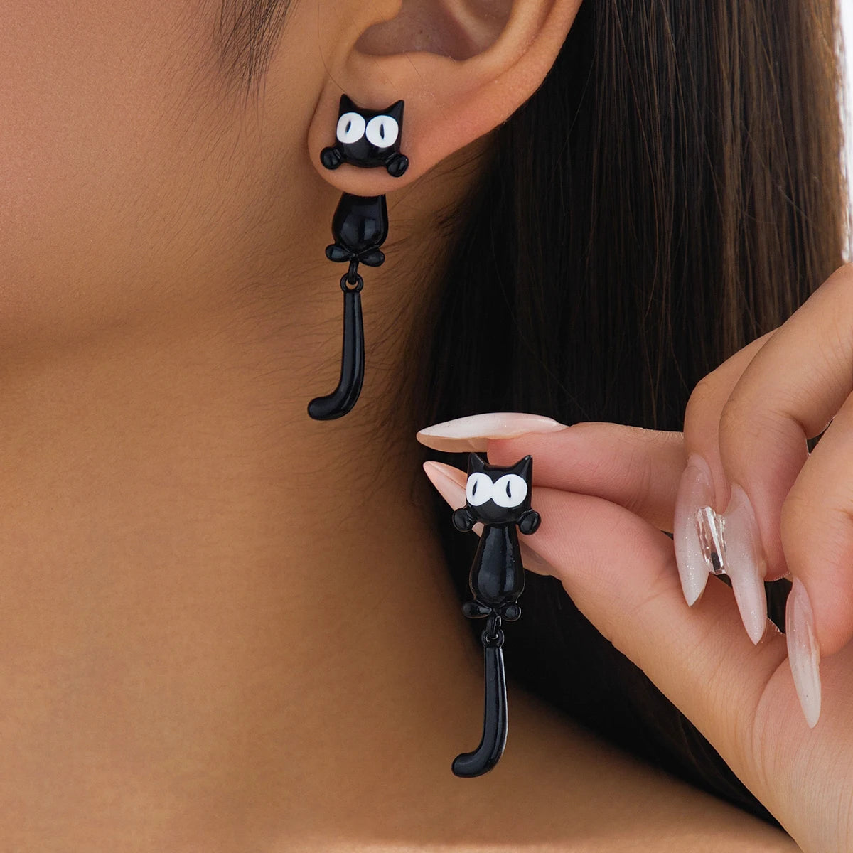 Creative Black Cat Design Stud Earrings Ear Jacket Zinc Alloy Jewelry Punk Leisure St alternate view