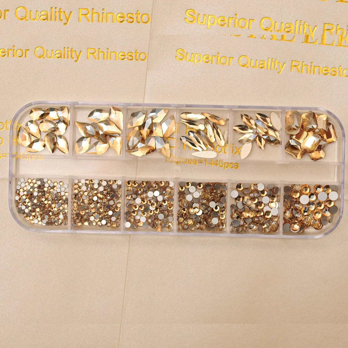 12 Grids Golden Shadow Flatback Rhinestones Glitter Nail Charms Crystal Diamond Nail lifestyle view