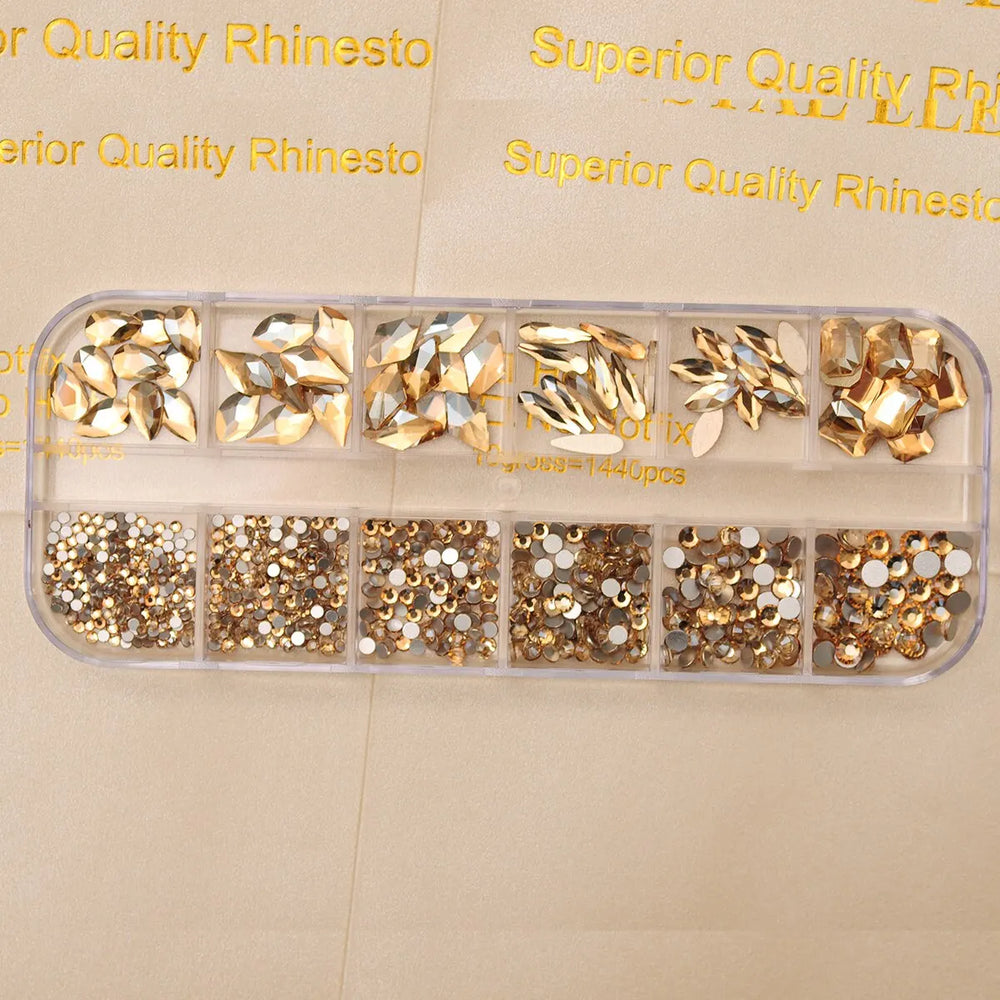 12 Grids Golden Shadow Flatback Rhinestones Glitter Nail Charms Crystal Diamond Nail lifestyle view