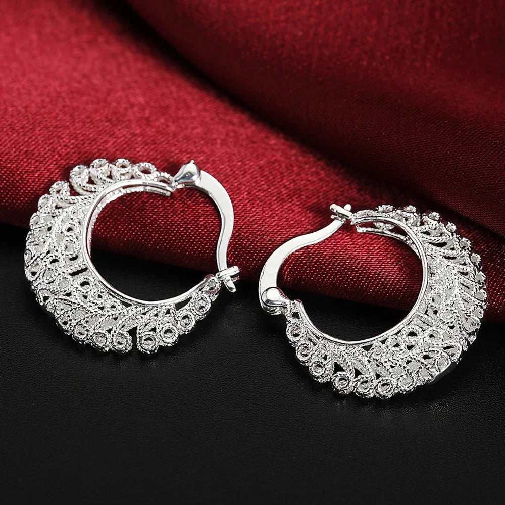 Top Quality 925 Sterling Silver Earrings Simple Round Circle Hoop Earrings For Woma additional angle