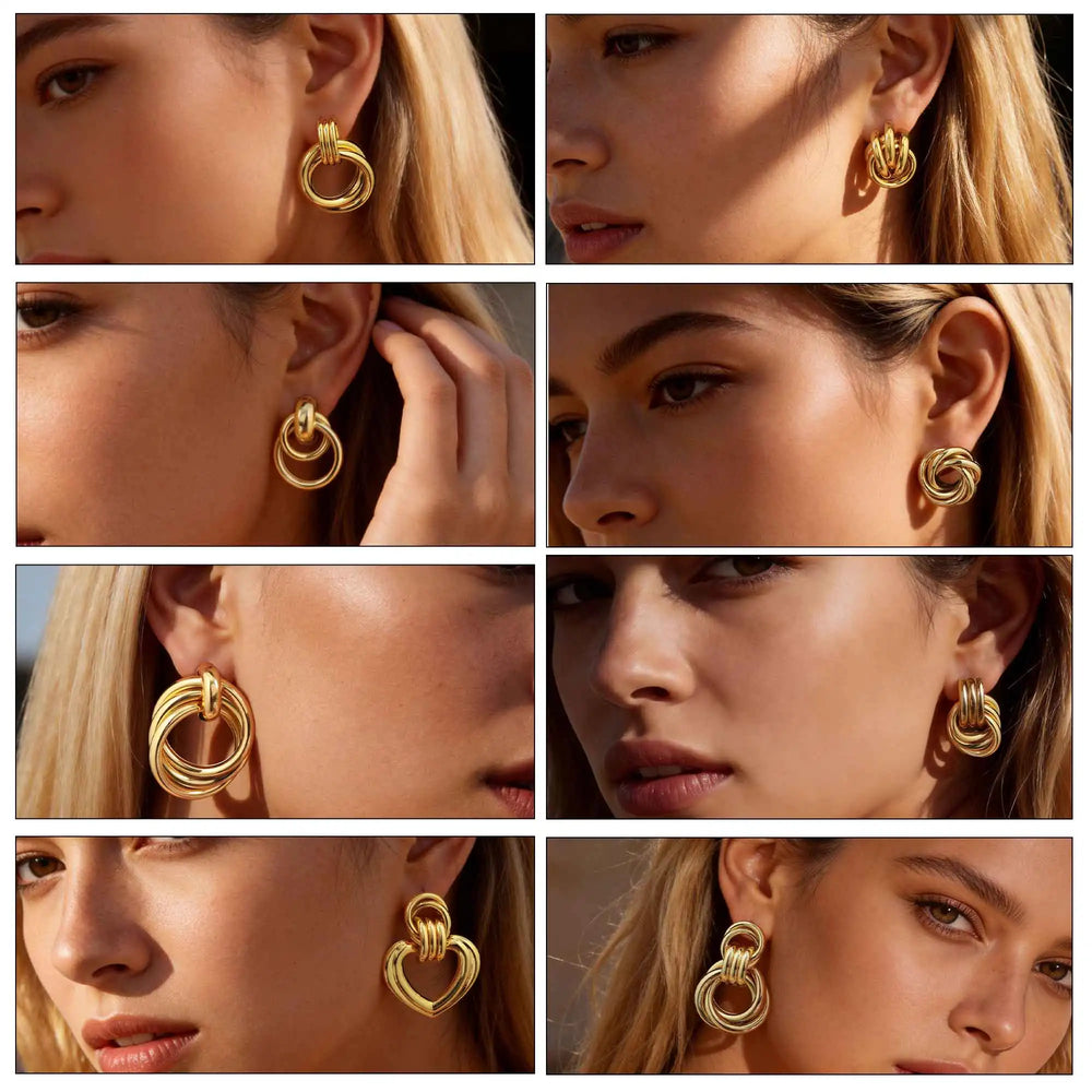18K Gold Twist Knot Stud Earrings | Geometric Textured Screw-Back Earrings for Women detail view